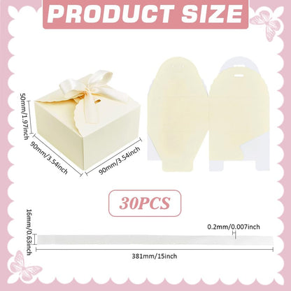 30pcs Gift Boxes Foldable Paper Box Candy Box Small Gift Packaging Boxes with Ribbon for Candy Cookie Proposal Wedding Gifts, Lemon Color 3.5x3.5x2 inch