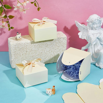 30pcs Gift Boxes Foldable Paper Box Candy Box Small Gift Packaging Boxes with Ribbon for Candy Cookie Proposal Wedding Gifts, Lemon Color 3.5x3.5x2 inch