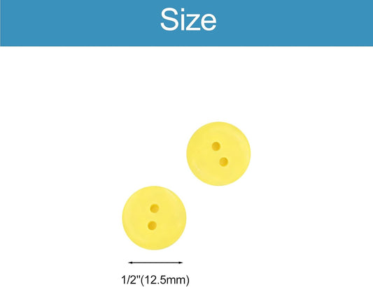 50Pcs Resin Yellow Buttons, 1/2 inch(12.5mm) Yellow Round Buttons, 2 Holes Shirt Button for Sewing, Clothes, Shirts, Crafts