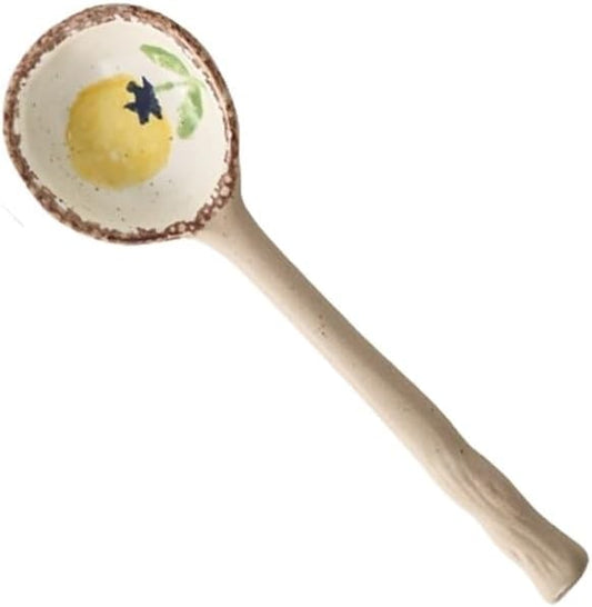 Soup Spoon Kiln Transformed Ceramics Soup Spoons Retro Porcelain Coffee Spoon Teaspoons for Yogurt Dessert Honey Jam Spoon Ice Cream Spoon Sugar Salt Jar Spoon, Set of 2 Dinner Spoon(Yellow Lemon)