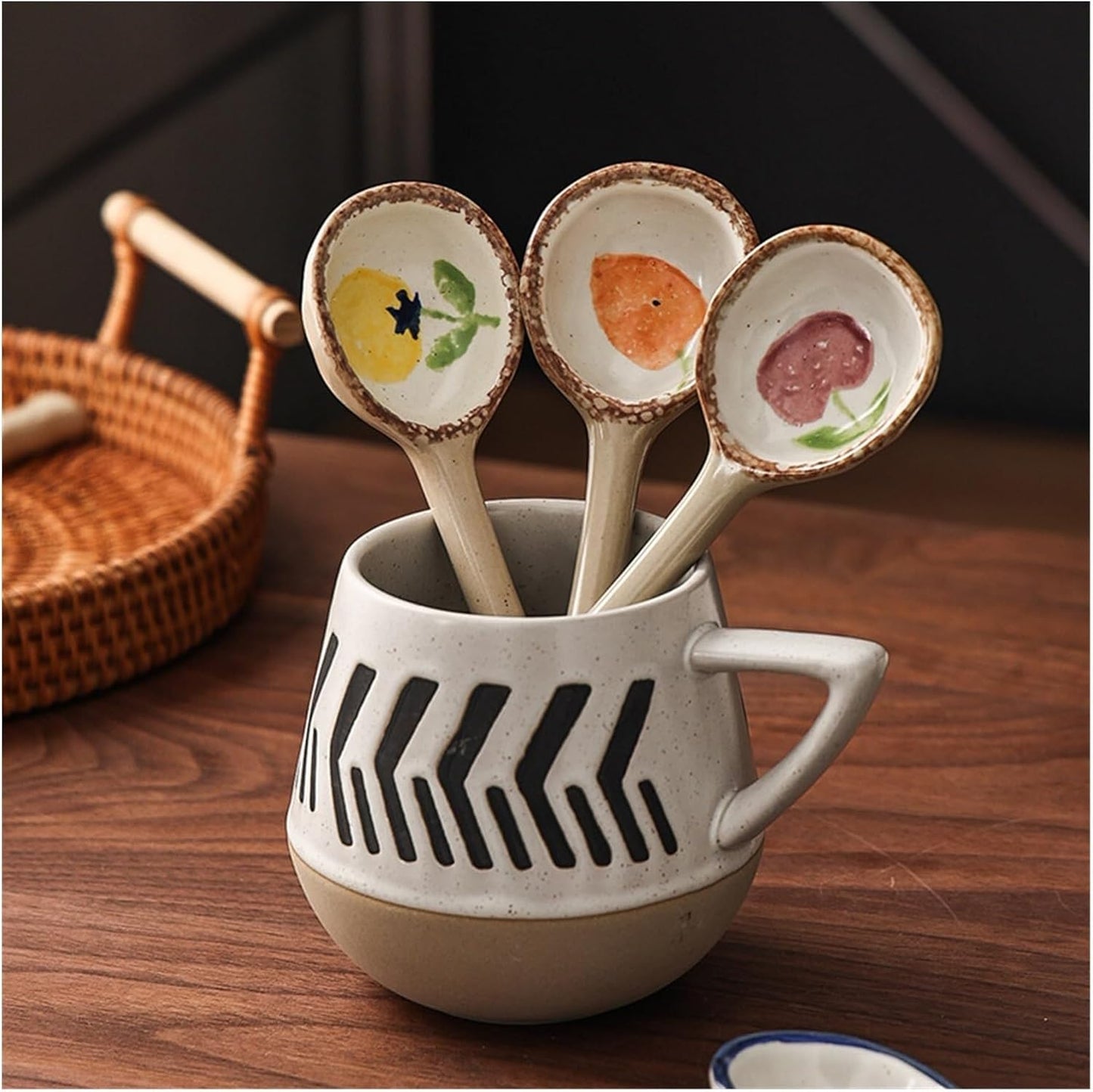 Soup Spoon Kiln Transformed Ceramics Soup Spoons Retro Porcelain Coffee Spoon Teaspoons for Yogurt Dessert Honey Jam Spoon Ice Cream Spoon Sugar Salt Jar Spoon, Set of 2 Dinner Spoon(Yellow Lemon)