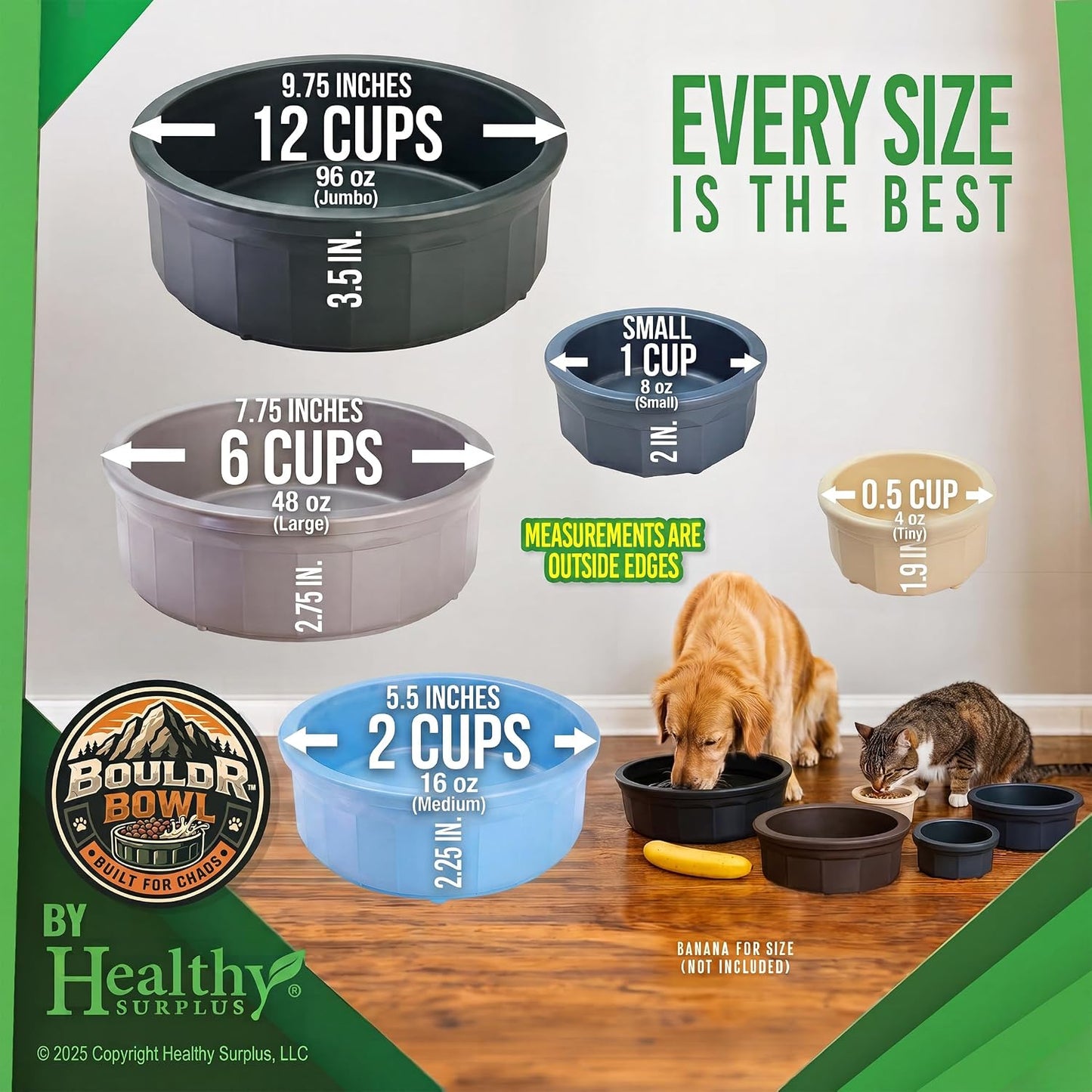 Pet Crock Bowl – Thick Durable Plastic Non-Tip Food & Water - Dogs, Cats, Birds, Lizards & Small Animals – Indoor/Outdoor – Chew Resistant, Easy Clean (Blue, Small 8oz) BouldrBowl ®