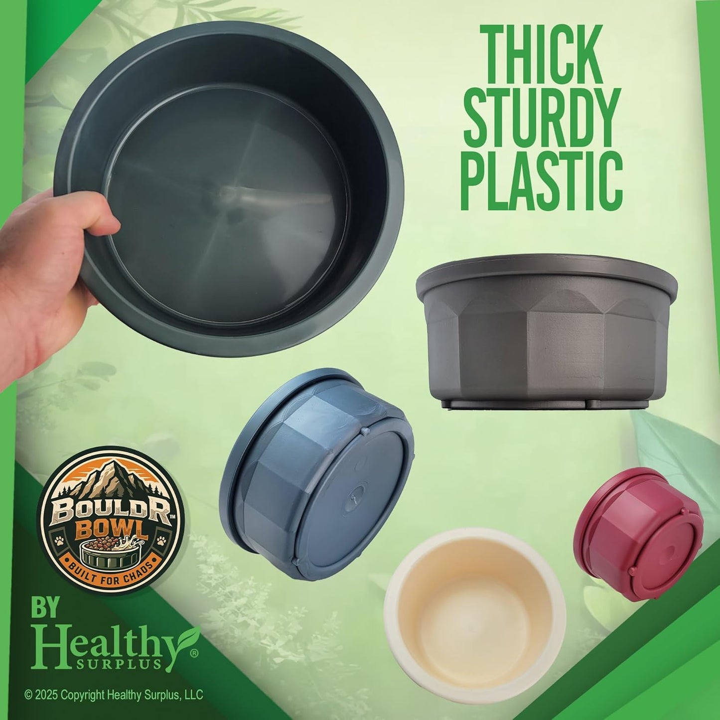 Pet Crock Bowl – Thick Durable Plastic Non-Tip Food & Water - Dogs, Cats, Birds, Lizards & Small Animals – Indoor/Outdoor – Chew Resistant, Easy Clean (Blue, Small 8oz) BouldrBowl ®