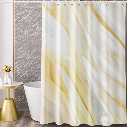 Yellow Marble Shower Curtain, Yellow Mix White Ombre Modern Abstract Wave Luxury Bathroom Curtain Bathtub Home Decor Waterproof Fabric Machine Washable with 12 PCS Hooks,72" Wx72 L