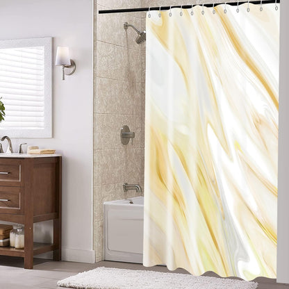 Yellow Marble Shower Curtain, Yellow Mix White Ombre Modern Abstract Wave Luxury Bathroom Curtain Bathtub Home Decor Waterproof Fabric Machine Washable with 12 PCS Hooks,72" Wx72 L