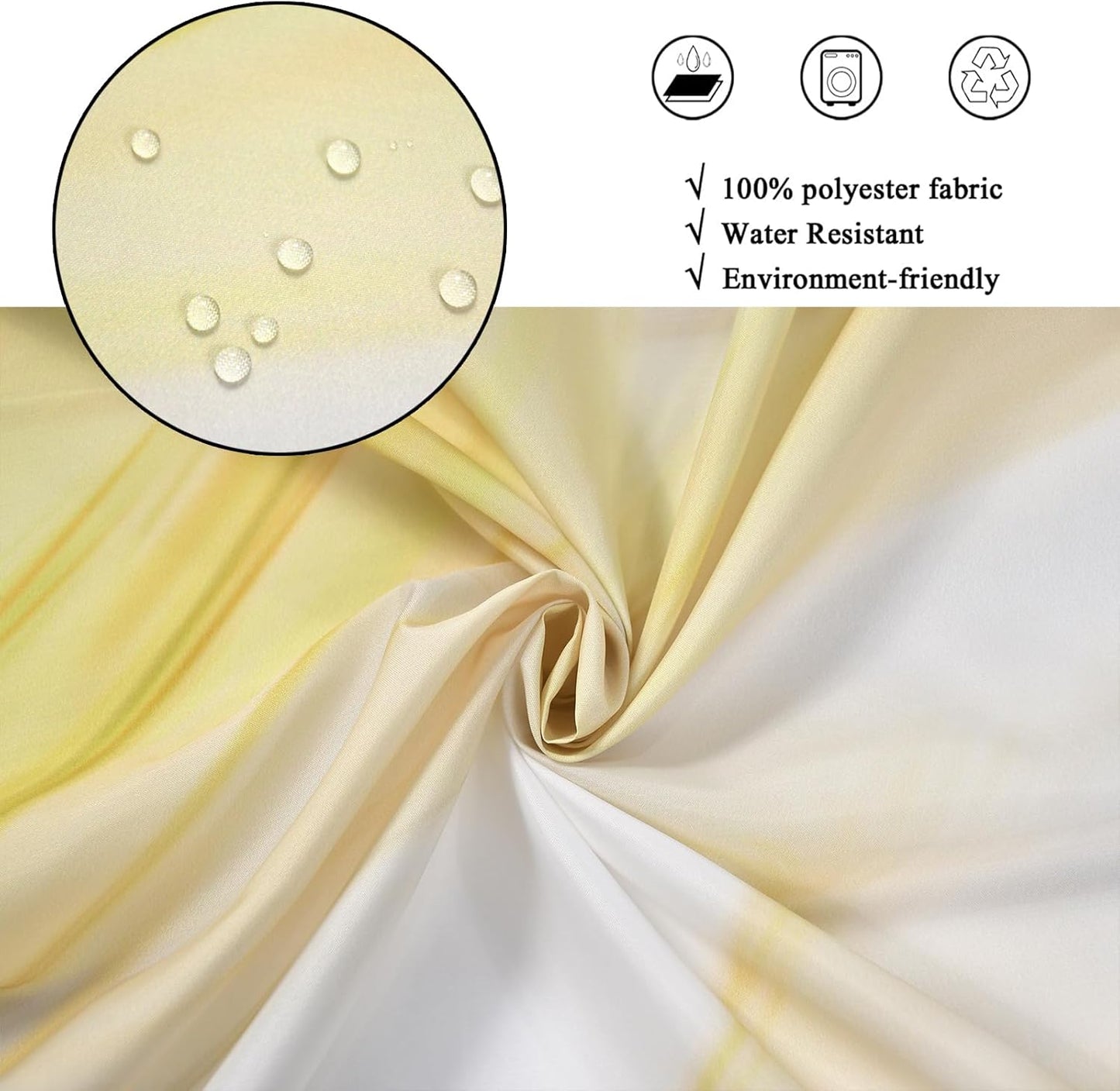 Yellow Marble Shower Curtain, Yellow Mix White Ombre Modern Abstract Wave Luxury Bathroom Curtain Bathtub Home Decor Waterproof Fabric Machine Washable with 12 PCS Hooks,72" Wx72 L