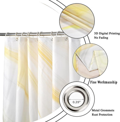 Yellow Marble Shower Curtain, Yellow Mix White Ombre Modern Abstract Wave Luxury Bathroom Curtain Bathtub Home Decor Waterproof Fabric Machine Washable with 12 PCS Hooks,72" Wx72 L