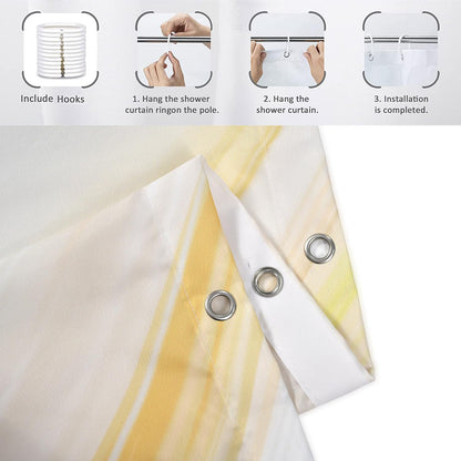 Yellow Marble Shower Curtain, Yellow Mix White Ombre Modern Abstract Wave Luxury Bathroom Curtain Bathtub Home Decor Waterproof Fabric Machine Washable with 12 PCS Hooks,72" Wx72 L