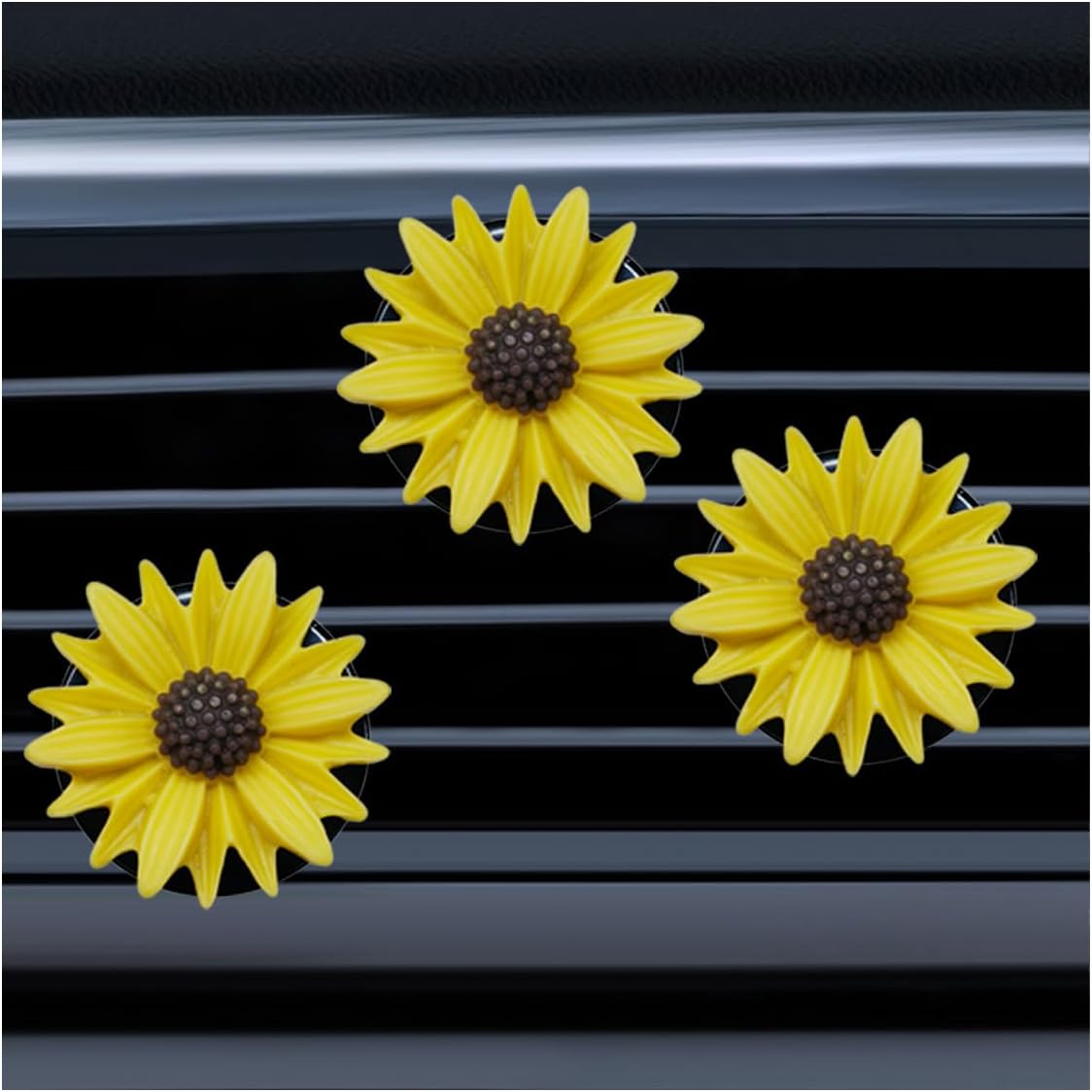 3PCS Daisy Flower Car Dashboard Air Vent Trim Clip, Cute Daisy Air Conditioner Outlet Clip Car Charm for Women, Car Air Vent Clip Auto Interior Decoration for Girls Present (Yellow)