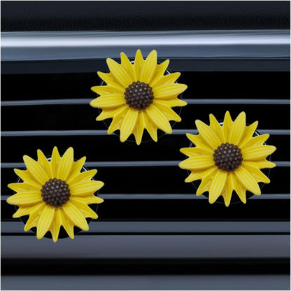 3PCS Daisy Flower Car Dashboard Air Vent Trim Clip, Cute Daisy Air Conditioner Outlet Clip Car Charm for Women, Car Air Vent Clip Auto Interior Decoration for Girls Present (Yellow)
