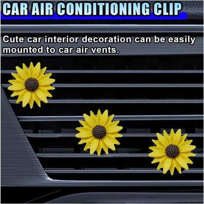 3PCS Daisy Flower Car Dashboard Air Vent Trim Clip, Cute Daisy Air Conditioner Outlet Clip Car Charm for Women, Car Air Vent Clip Auto Interior Decoration for Girls Present (Yellow)