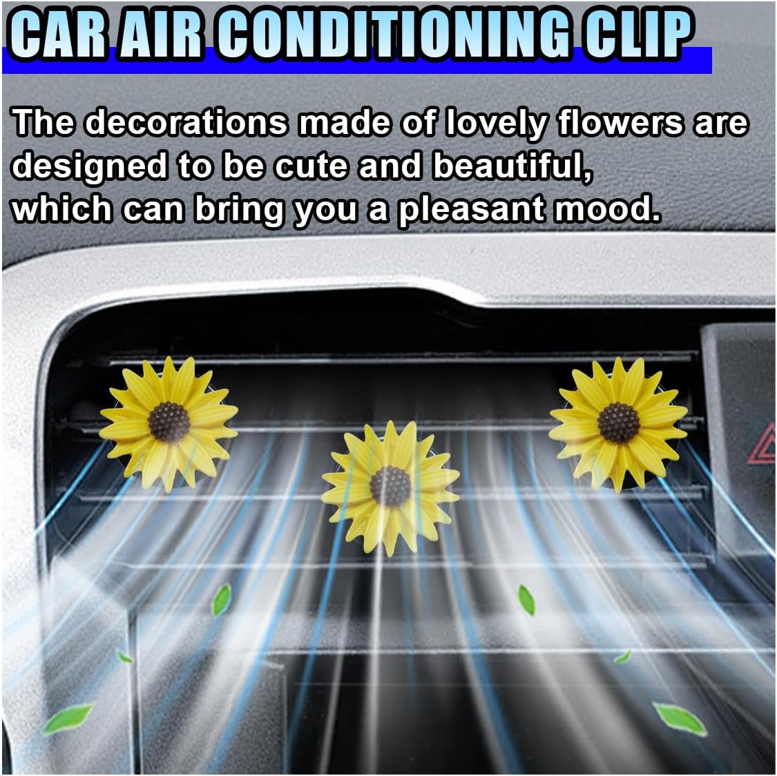 3PCS Daisy Flower Car Dashboard Air Vent Trim Clip, Cute Daisy Air Conditioner Outlet Clip Car Charm for Women, Car Air Vent Clip Auto Interior Decoration for Girls Present (Yellow)