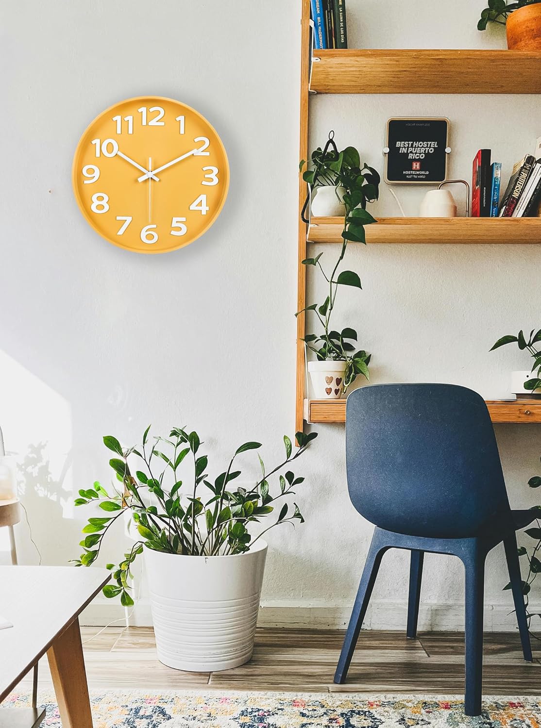 12-Inch Modern Yellow Indoor/Outdoor Wall Clock, Silent Non-Ticking, Large Numbers, Accurate Timekeeping, Perfect Decorative Accent for Home or Office (Yellow)