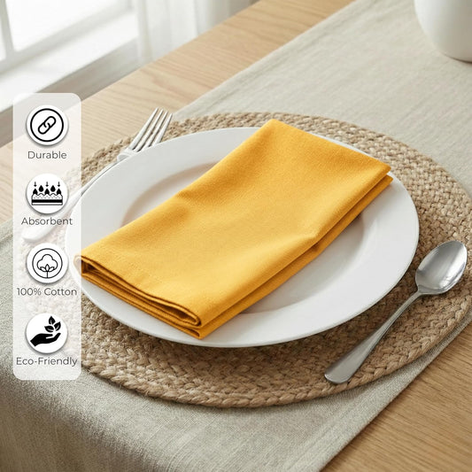 Mustard Cotton Dinner Napkins Set of 12, 18x18 Inch 100% Cotton Cloth Napkins, Reusable Fabric Table Napkins for Everyday Dining, Parties, Weddings, Spring & Easter Table Décor Washable