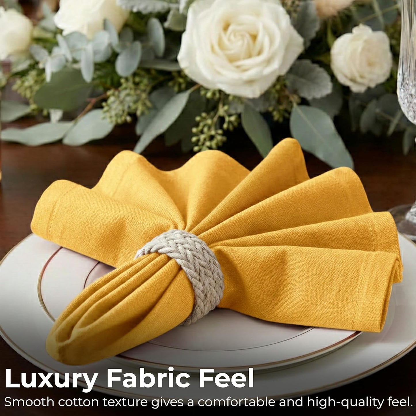 Mustard Cotton Dinner Napkins Set of 12, 18x18 Inch 100% Cotton Cloth Napkins, Reusable Fabric Table Napkins for Everyday Dining, Parties, Weddings, Spring & Easter Table Décor Washable