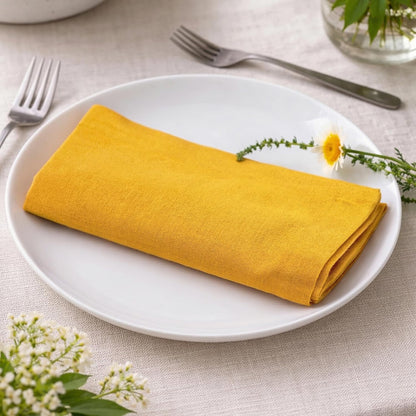 Mustard Cotton Dinner Napkins Set of 12, 18x18 Inch 100% Cotton Cloth Napkins, Reusable Fabric Table Napkins for Everyday Dining, Parties, Weddings, Spring & Easter Table Décor Washable