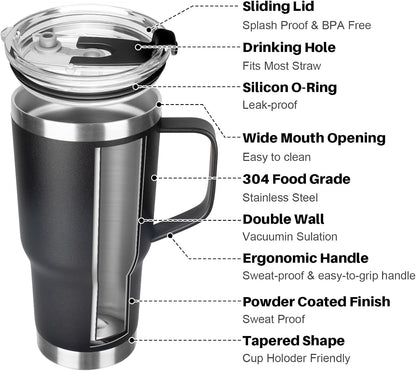 20 oz Tumbler with Handle, Stainless Steel Insulated Tumbler with Lid and Straw, Double Wall Vacuum Coffee Mug Tumbler, Insulated Coffee Thermal Cup for Cold and Hot (Yellow, 20 Ounces)