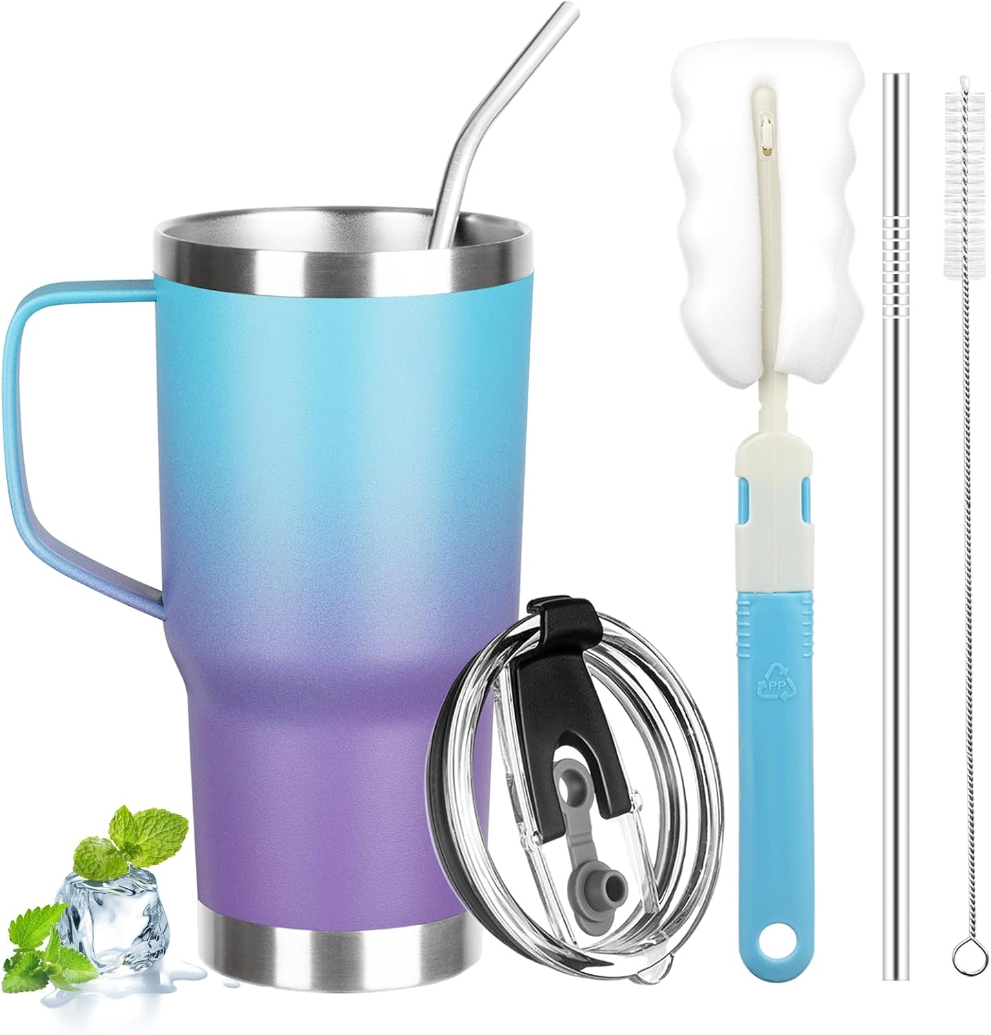20 oz Tumbler with Handle, Stainless Steel Insulated Tumbler with Lid and Straw, Double Wall Vacuum Coffee Mug Tumbler, Insulated Coffee Thermal Cup for Cold and Hot (Yellow, 20 Ounces)