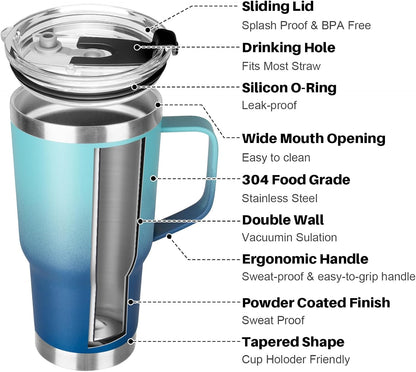 20 oz Tumbler with Handle, Stainless Steel Insulated Tumbler with Lid and Straw, Double Wall Vacuum Coffee Mug Tumbler, Insulated Coffee Thermal Cup for Cold and Hot (Yellow, 20 Ounces)