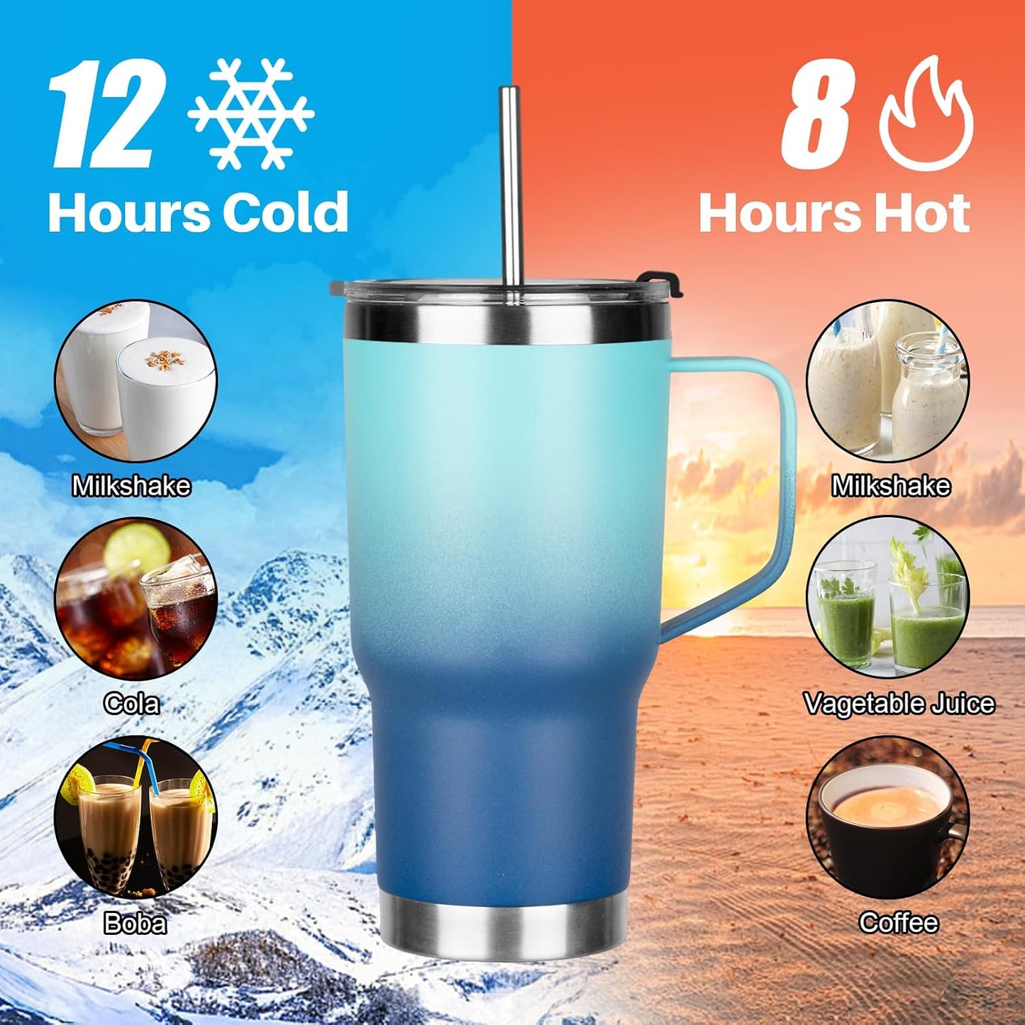 20 oz Tumbler with Handle, Stainless Steel Insulated Tumbler with Lid and Straw, Double Wall Vacuum Coffee Mug Tumbler, Insulated Coffee Thermal Cup for Cold and Hot (Yellow, 20 Ounces)