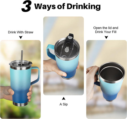 20 oz Tumbler with Handle, Stainless Steel Insulated Tumbler with Lid and Straw, Double Wall Vacuum Coffee Mug Tumbler, Insulated Coffee Thermal Cup for Cold and Hot (Yellow, 20 Ounces)