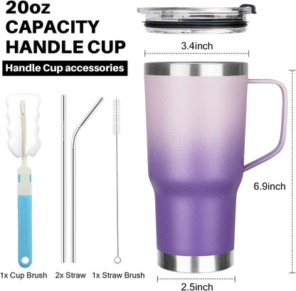 20 oz Tumbler with Handle, Stainless Steel Insulated Tumbler with Lid and Straw, Double Wall Vacuum Coffee Mug Tumbler, Insulated Coffee Thermal Cup for Cold and Hot (Yellow, 20 Ounces)