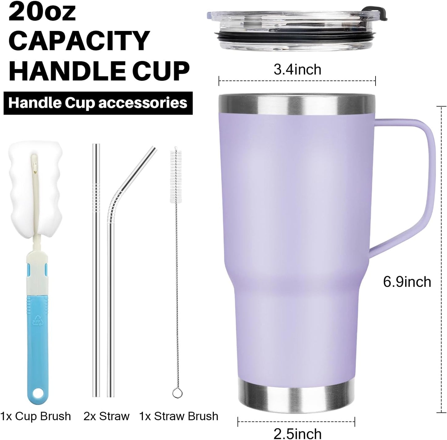 20 oz Tumbler with Handle, Stainless Steel Insulated Tumbler with Lid and Straw, Double Wall Vacuum Coffee Mug Tumbler, Insulated Coffee Thermal Cup for Cold and Hot (Yellow, 20 Ounces)
