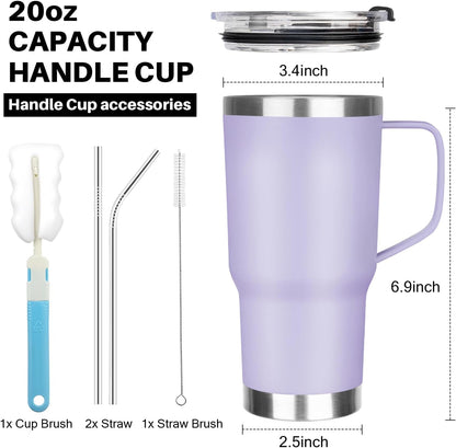 20 oz Tumbler with Handle, Stainless Steel Insulated Tumbler with Lid and Straw, Double Wall Vacuum Coffee Mug Tumbler, Insulated Coffee Thermal Cup for Cold and Hot (Yellow, 20 Ounces)