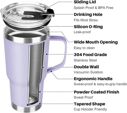 20 oz Tumbler with Handle, Stainless Steel Insulated Tumbler with Lid and Straw, Double Wall Vacuum Coffee Mug Tumbler, Insulated Coffee Thermal Cup for Cold and Hot (Yellow, 20 Ounces)