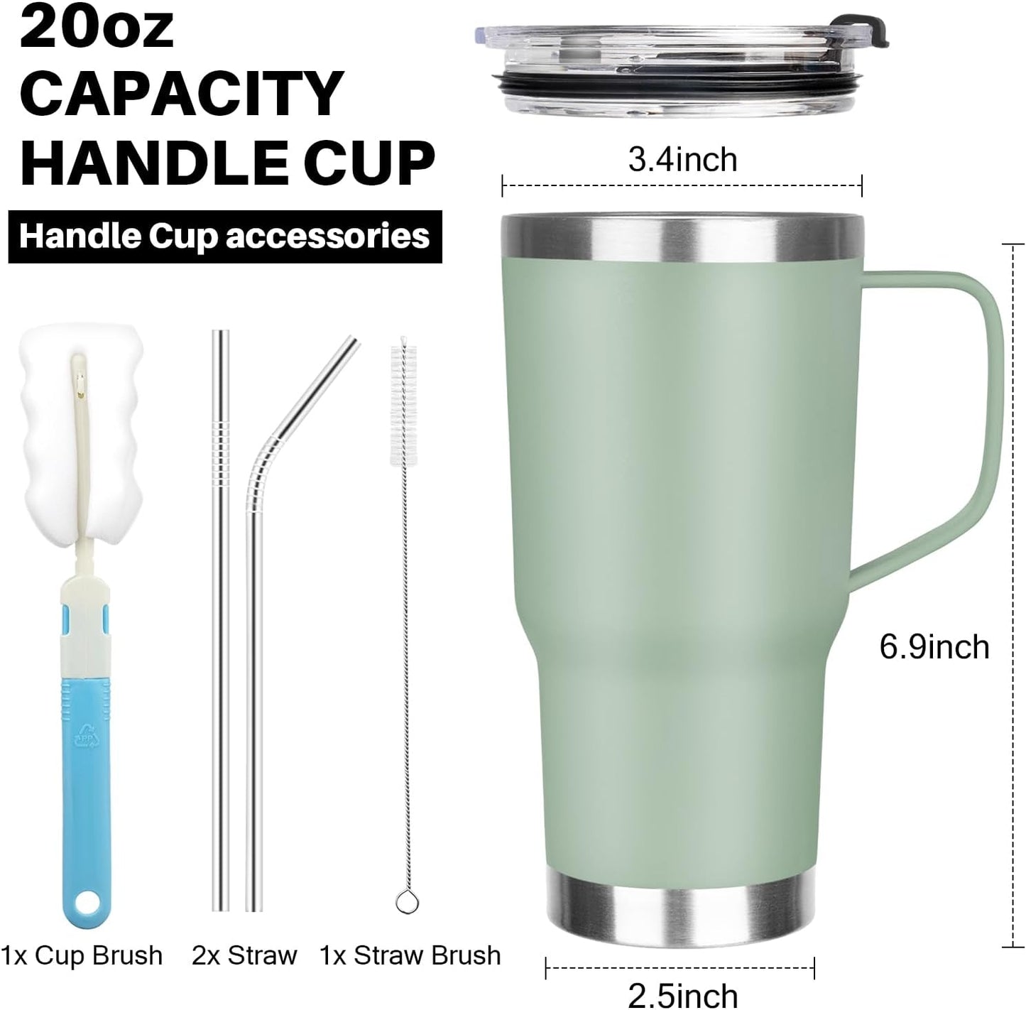 20 oz Tumbler with Handle, Stainless Steel Insulated Tumbler with Lid and Straw, Double Wall Vacuum Coffee Mug Tumbler, Insulated Coffee Thermal Cup for Cold and Hot (Yellow, 20 Ounces)