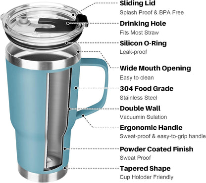 20 oz Tumbler with Handle, Stainless Steel Insulated Tumbler with Lid and Straw, Double Wall Vacuum Coffee Mug Tumbler, Insulated Coffee Thermal Cup for Cold and Hot (Yellow, 20 Ounces)