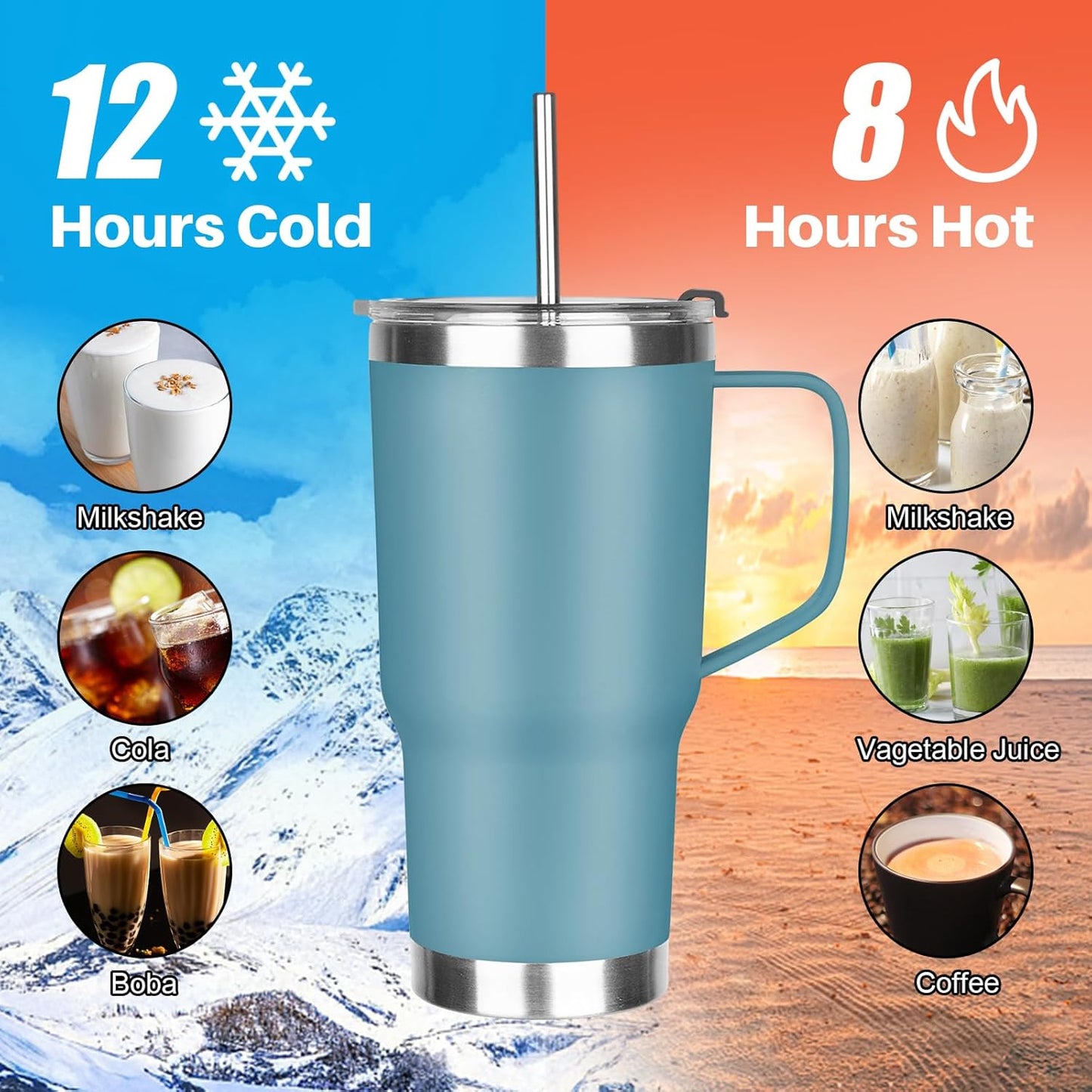 20 oz Tumbler with Handle, Stainless Steel Insulated Tumbler with Lid and Straw, Double Wall Vacuum Coffee Mug Tumbler, Insulated Coffee Thermal Cup for Cold and Hot (Yellow, 20 Ounces)
