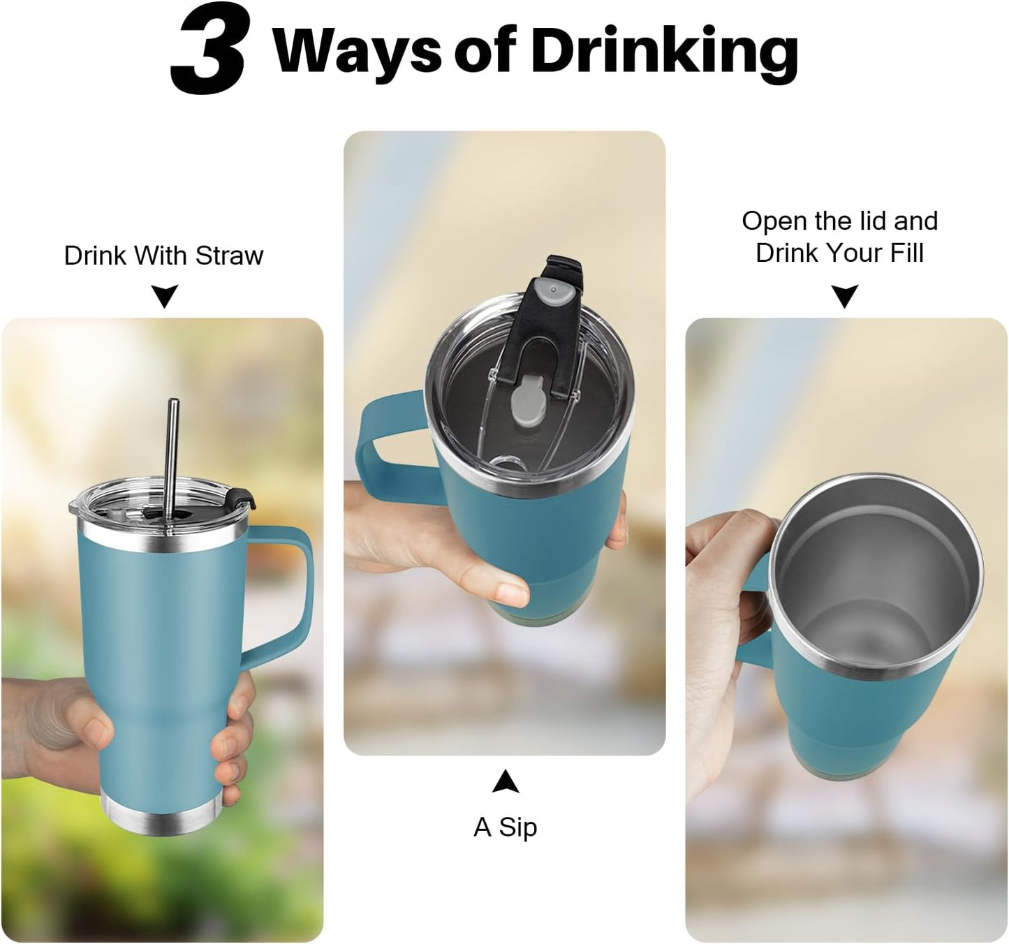 20 oz Tumbler with Handle, Stainless Steel Insulated Tumbler with Lid and Straw, Double Wall Vacuum Coffee Mug Tumbler, Insulated Coffee Thermal Cup for Cold and Hot (Yellow, 20 Ounces)
