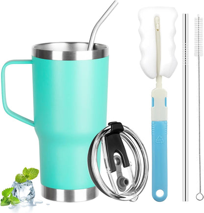 20 oz Tumbler with Handle, Stainless Steel Insulated Tumbler with Lid and Straw, Double Wall Vacuum Coffee Mug Tumbler, Insulated Coffee Thermal Cup for Cold and Hot (Yellow, 20 Ounces)