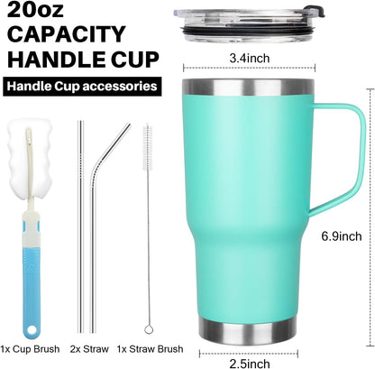20 oz Tumbler with Handle, Stainless Steel Insulated Tumbler with Lid and Straw, Double Wall Vacuum Coffee Mug Tumbler, Insulated Coffee Thermal Cup for Cold and Hot (Yellow, 20 Ounces)