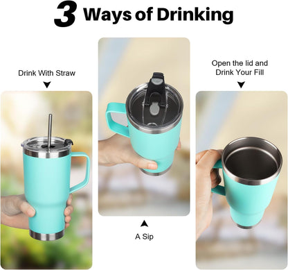 20 oz Tumbler with Handle, Stainless Steel Insulated Tumbler with Lid and Straw, Double Wall Vacuum Coffee Mug Tumbler, Insulated Coffee Thermal Cup for Cold and Hot (Yellow, 20 Ounces)