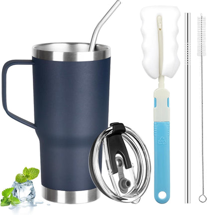 20 oz Tumbler with Handle, Stainless Steel Insulated Tumbler with Lid and Straw, Double Wall Vacuum Coffee Mug Tumbler, Insulated Coffee Thermal Cup for Cold and Hot (Yellow, 20 Ounces)