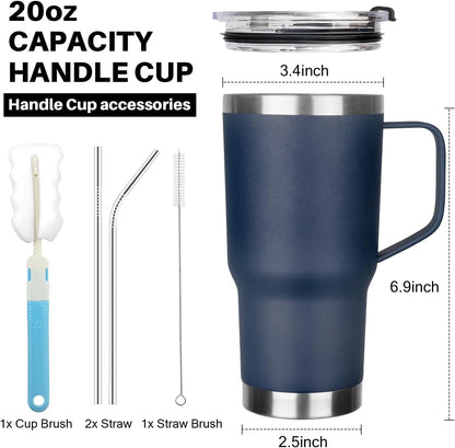 20 oz Tumbler with Handle, Stainless Steel Insulated Tumbler with Lid and Straw, Double Wall Vacuum Coffee Mug Tumbler, Insulated Coffee Thermal Cup for Cold and Hot (Yellow, 20 Ounces)
