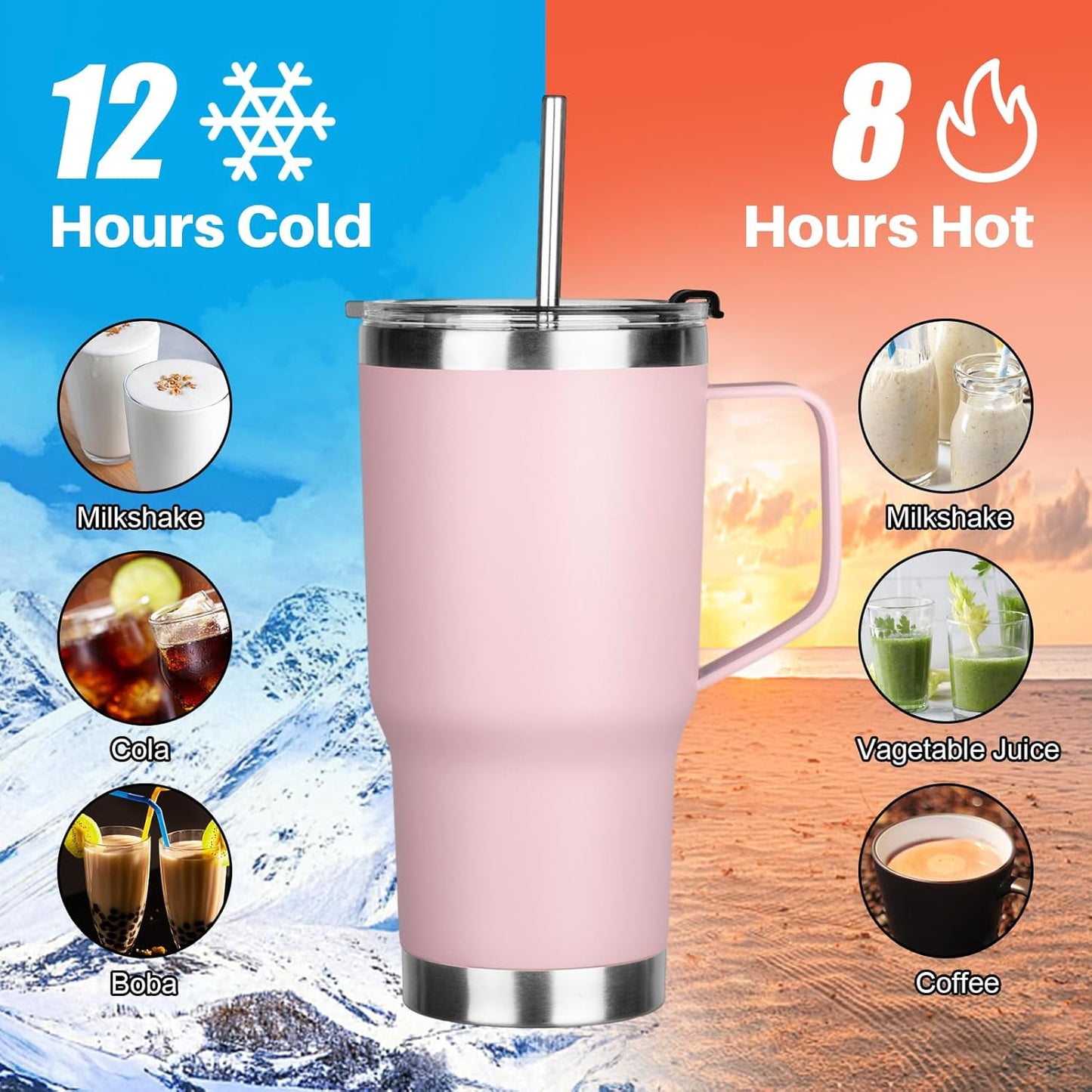 20 oz Tumbler with Handle, Stainless Steel Insulated Tumbler with Lid and Straw, Double Wall Vacuum Coffee Mug Tumbler, Insulated Coffee Thermal Cup for Cold and Hot (Yellow, 20 Ounces)