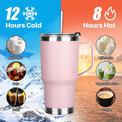 20 oz Tumbler with Handle, Stainless Steel Insulated Tumbler with Lid and Straw, Double Wall Vacuum Coffee Mug Tumbler, Insulated Coffee Thermal Cup for Cold and Hot (Yellow, 20 Ounces)