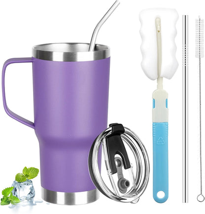 20 oz Tumbler with Handle, Stainless Steel Insulated Tumbler with Lid and Straw, Double Wall Vacuum Coffee Mug Tumbler, Insulated Coffee Thermal Cup for Cold and Hot (Yellow, 20 Ounces)