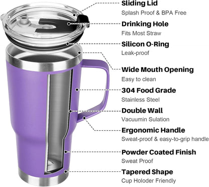 20 oz Tumbler with Handle, Stainless Steel Insulated Tumbler with Lid and Straw, Double Wall Vacuum Coffee Mug Tumbler, Insulated Coffee Thermal Cup for Cold and Hot (Yellow, 20 Ounces)