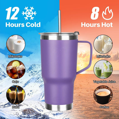 20 oz Tumbler with Handle, Stainless Steel Insulated Tumbler with Lid and Straw, Double Wall Vacuum Coffee Mug Tumbler, Insulated Coffee Thermal Cup for Cold and Hot (Yellow, 20 Ounces)