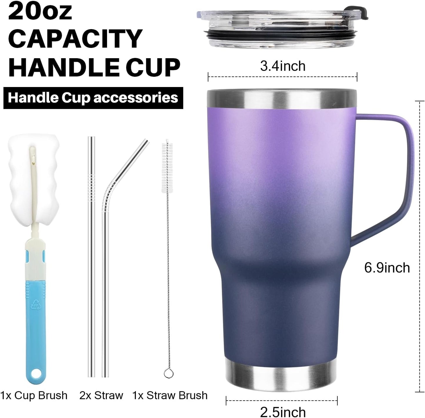 20 oz Tumbler with Handle, Stainless Steel Insulated Tumbler with Lid and Straw, Double Wall Vacuum Coffee Mug Tumbler, Insulated Coffee Thermal Cup for Cold and Hot (Yellow, 20 Ounces)