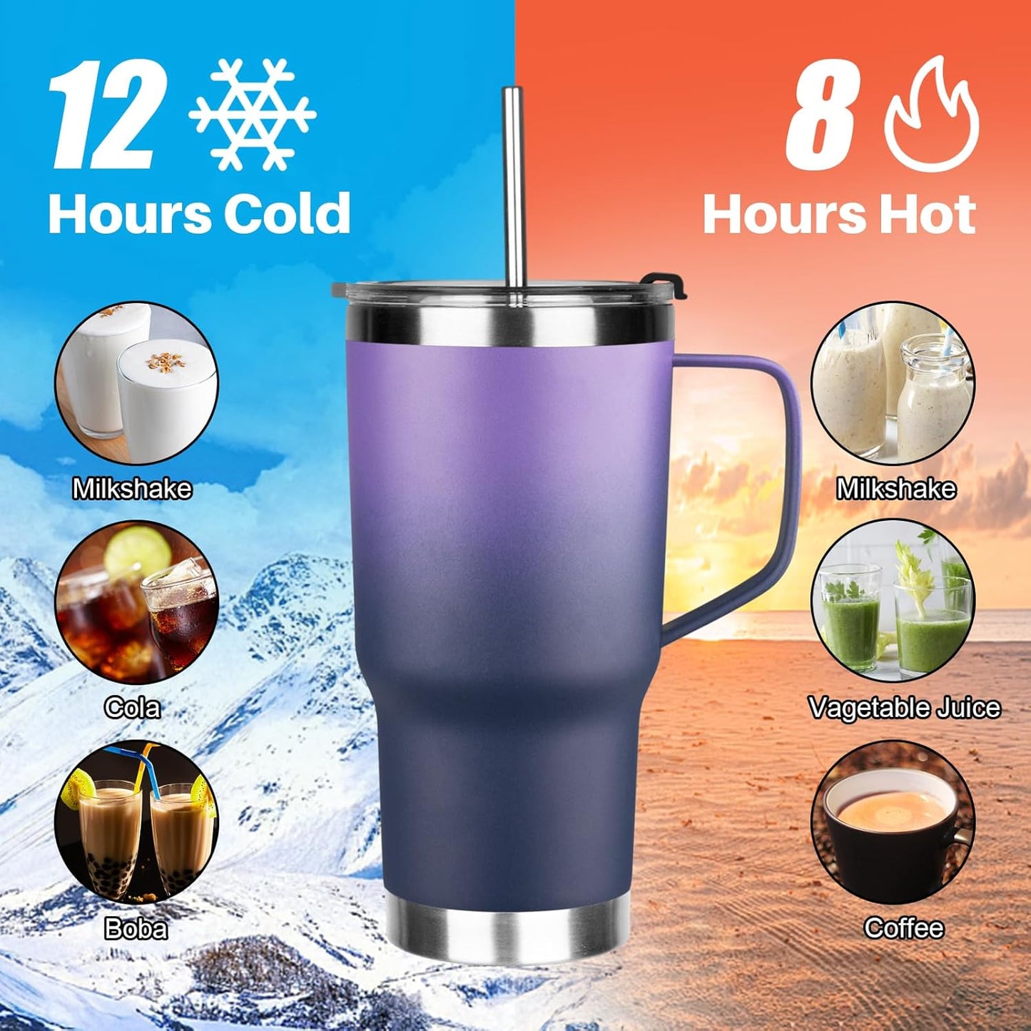 20 oz Tumbler with Handle, Stainless Steel Insulated Tumbler with Lid and Straw, Double Wall Vacuum Coffee Mug Tumbler, Insulated Coffee Thermal Cup for Cold and Hot (Yellow, 20 Ounces)