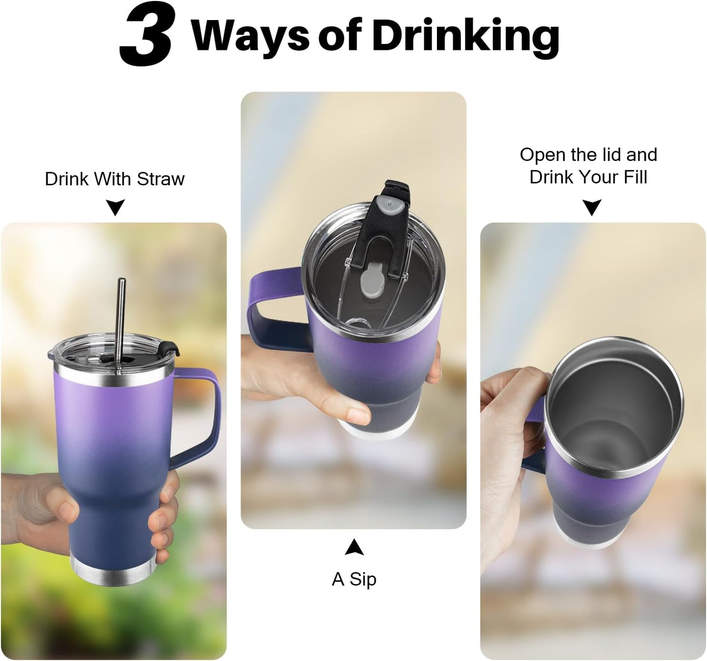 20 oz Tumbler with Handle, Stainless Steel Insulated Tumbler with Lid and Straw, Double Wall Vacuum Coffee Mug Tumbler, Insulated Coffee Thermal Cup for Cold and Hot (Yellow, 20 Ounces)