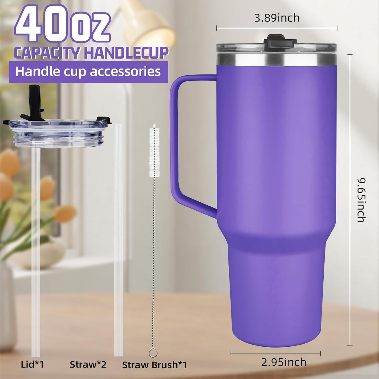 20 oz Tumbler with Handle, Stainless Steel Insulated Tumbler with Lid and Straw, Double Wall Vacuum Coffee Mug Tumbler, Insulated Coffee Thermal Cup for Cold and Hot (Yellow, 20 Ounces)