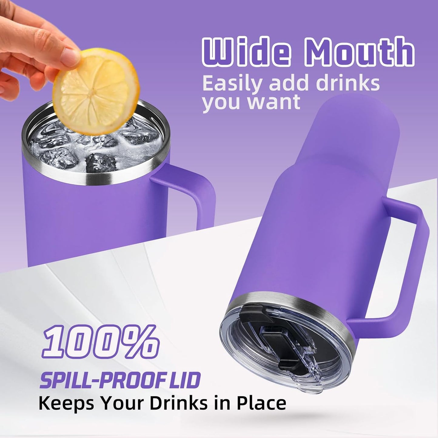 20 oz Tumbler with Handle, Stainless Steel Insulated Tumbler with Lid and Straw, Double Wall Vacuum Coffee Mug Tumbler, Insulated Coffee Thermal Cup for Cold and Hot (Yellow, 20 Ounces)