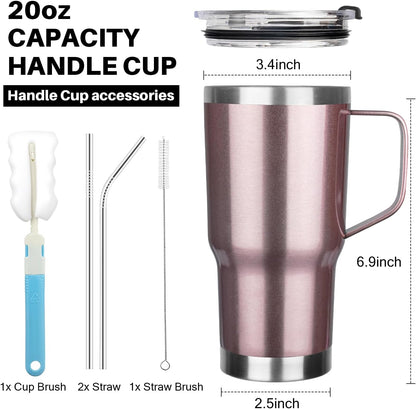 20 oz Tumbler with Handle, Stainless Steel Insulated Tumbler with Lid and Straw, Double Wall Vacuum Coffee Mug Tumbler, Insulated Coffee Thermal Cup for Cold and Hot (Yellow, 20 Ounces)