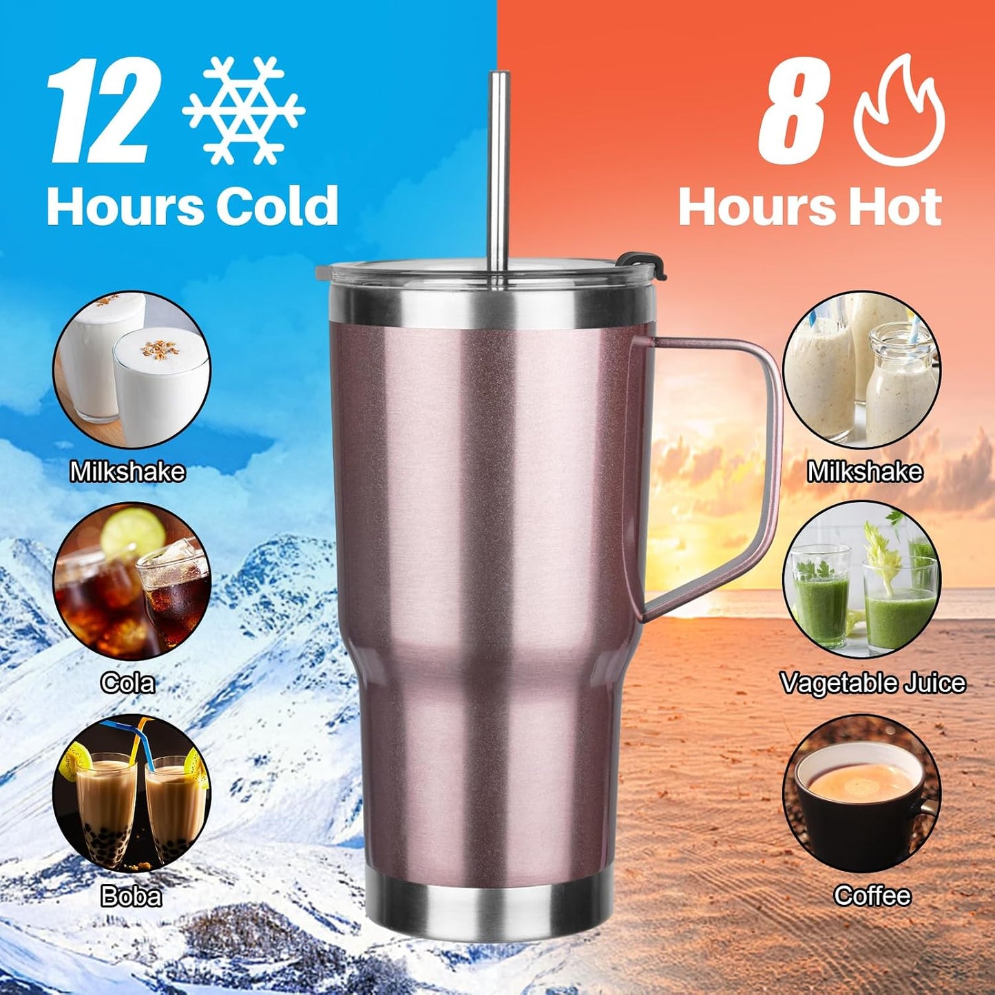 20 oz Tumbler with Handle, Stainless Steel Insulated Tumbler with Lid and Straw, Double Wall Vacuum Coffee Mug Tumbler, Insulated Coffee Thermal Cup for Cold and Hot (Yellow, 20 Ounces)
